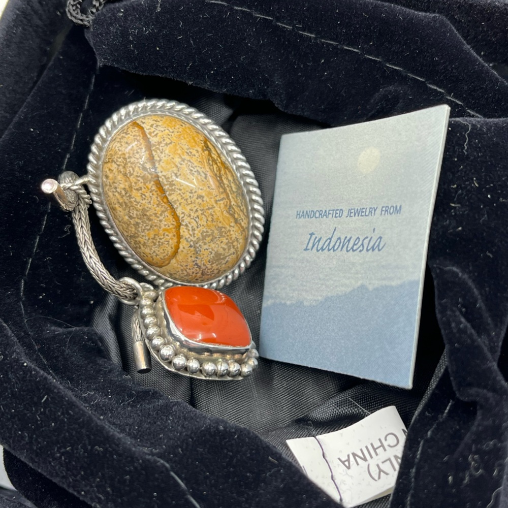 Vintage Sterling Silver Brooch Pendant with Red Jasper, Balinese QVC - Picture 13 of 17